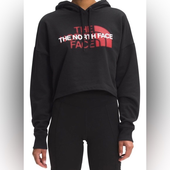 NWT The North Face Hoodie Cropped Black Red Logo Relaxed Fit Sweatshirt XS - Picture 6 of 8